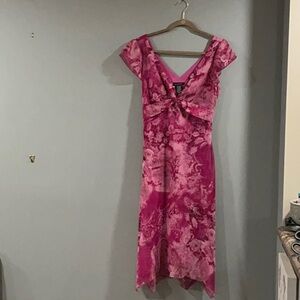 B. Smart Pink and White Asymmetrical Sundress with Flutter Cap Sleeves